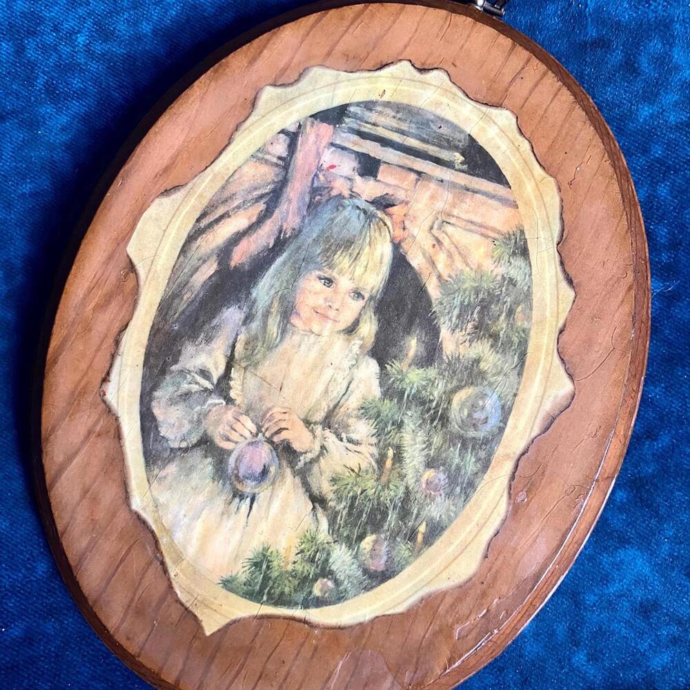Vintage Christmas Scene Little Girl Holiday Memories Handmade Wooden Wall Plaque